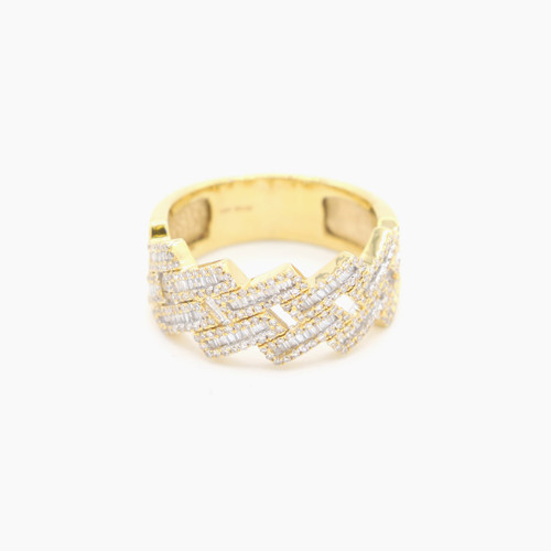  Men's 10K Yellow Gold 1.00ct Baguette Diamond Cuban Ring 