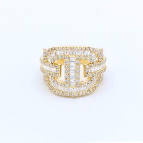  Men's 10K Yellow Gold 3.30ct Baguette Diamond  Ring