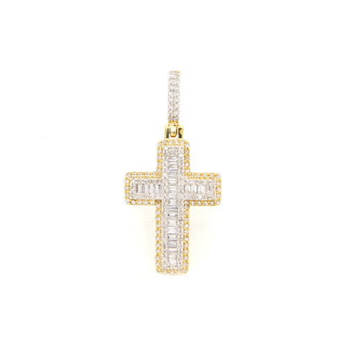 10K Yellow Gold Cross with 1.25ct Baguette Diamonds