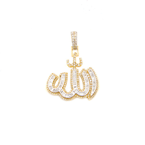 10K Yellow Gold Allah Pendant with 1.75ct Baguette Diamonds