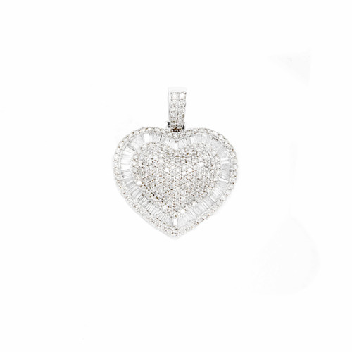 10K Yellow Gold Heart Pendant with 3.50ct Baguette Diamonds