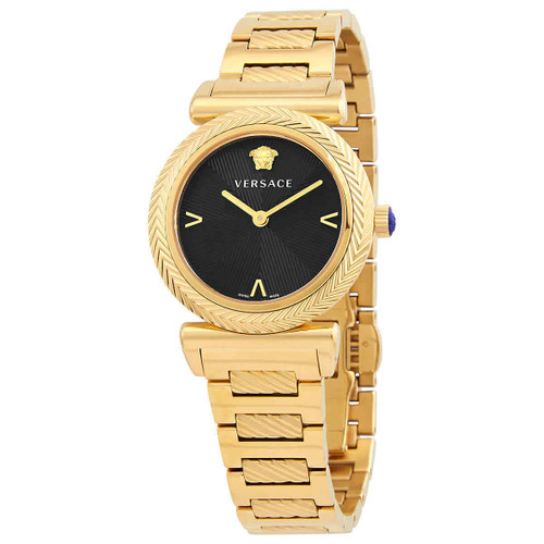  Versace V Motif Quartz Black Dial Ladies Watch-VERE02220