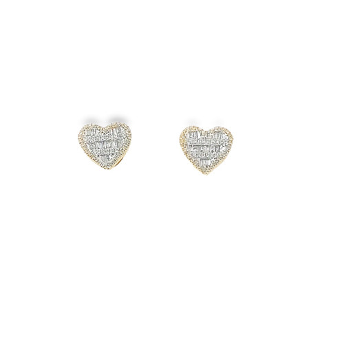 10K Yellow Gold Baguettes Diamond Heart  Earrings 0.45ct 