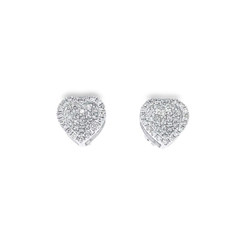 10k White Gold Pave Diamond Heart Earrings Screw Back 0.27 Ctw