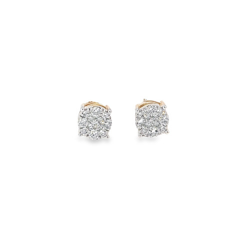 10K Yellow Gold Diamond Round Earrings 0.85ct 