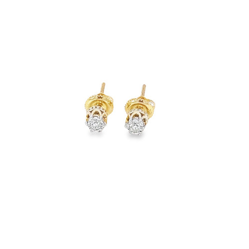 10K Yellow Gold Diamond Crown Style Earrings 0.20ct 