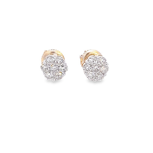 10K Yellow Gold Flower Diamond Earrings 0.90ctw