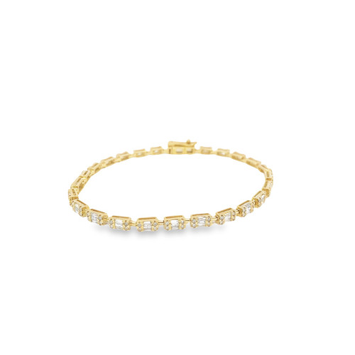 10K Yellow Gold Baguette Diamond Tennis Bracelet  1.90ct