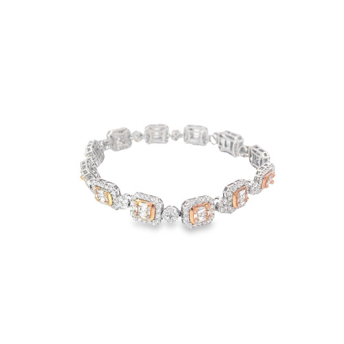  10K  White/Rose Gold Baguette Diamond Bracelet 6.00ct