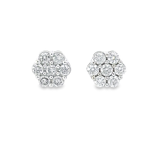 10K  White Gold Flower Diamond Earrings 1.05ctw