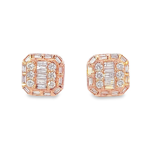 10K  Rose Gold Baguette Diamond Earrings 0.85ctw