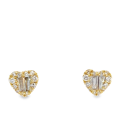 10K Yellow Gold Baguette Diamond Heart Earrings 0.40ct 