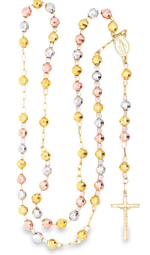 10kt Tricolor Rosary with Cross Necklace - Manhattan Jewelers