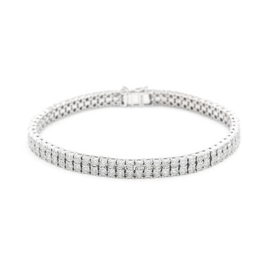 Men's 2 Row 10K Yellow Gold 4.00CT Diamond 7.0MM Tennis Bracelet