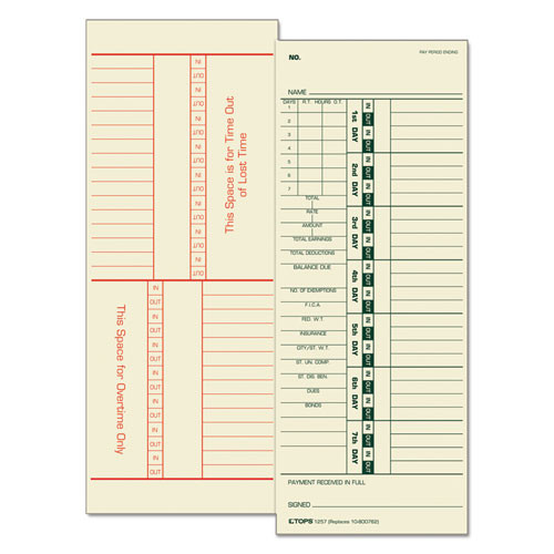 Time Clock Cards, Replacement For 10-800762, Two Sides, 3.5 X 9, 500/box