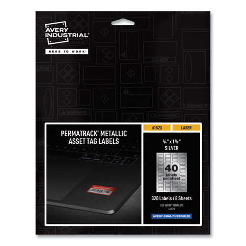 Permatrack Metallic Asset Tag Labels, Laser Printers, 0.75 X 1.5, Metallic Silver, 40/sheet, 8 Sheets/pack