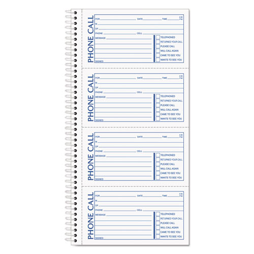 Spiralbound Message Book, Two-part Carbonless, 5 X 2.75, 4 Forms/sheet, 200 Forms Total