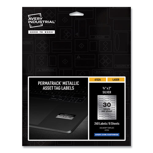 Permatrack Metallic Asset Tag Labels, Laser Printers, 0.75 X 2, Metallic Silver, 30/sheet, 8 Sheets/pack