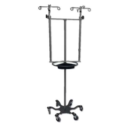 MidCentral Medical Stainless Steel Double IV Pole with Steering Wheel and Tray