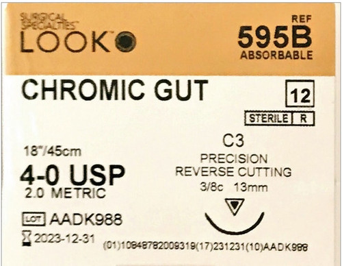 Look Suture 595B Chromic Gut 4-0 C3 3/8 13mm 18"/45Cm