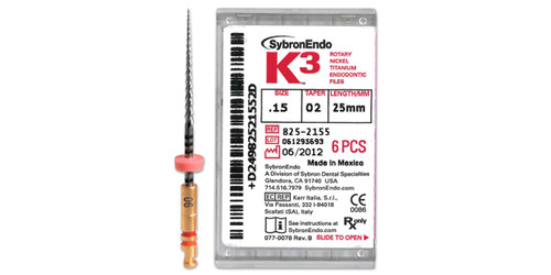Kerr K3 Nickel-Titanium Rotary Files 25 mm Length 20 Size 0.04 Taper Yellow 6 Pack