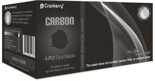 Cranberry Carbon Earloop Facemask Level 3 Black 50/bx