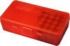 MTM 50 Round Flip Top Ammo Box, 38/357, Clear Red