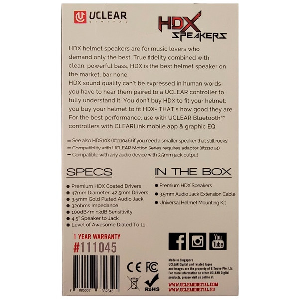 Uclear HDX Helmet Speaker Set - 47mm 47 mm - 024641
