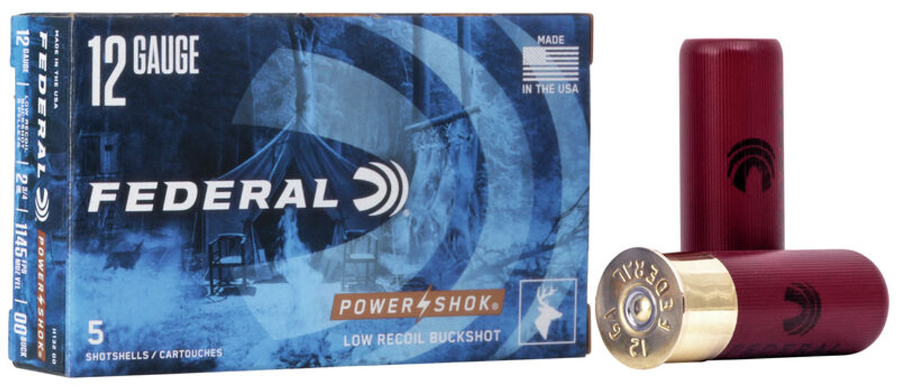 Federal Power Shok 12ga 00 Buck Low Recoil 2 3/4", Case of 100