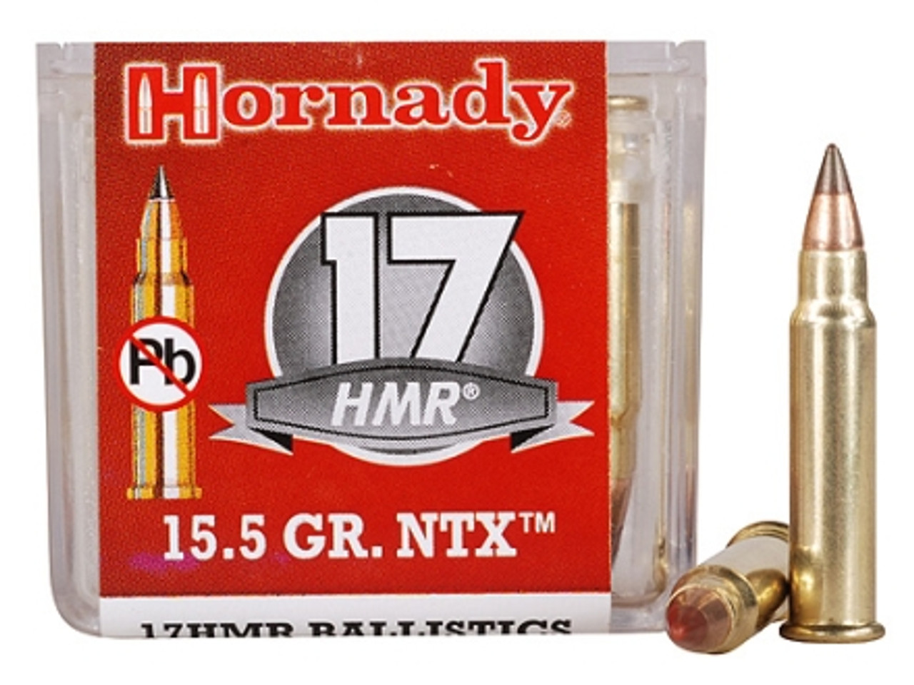 Hornady 17 HMR 15.5gr NTX Box of 50 Designed around the hard-hitting performance of the famous Hornady V-Max bullet, this ammunition is specifically designed for supremely accurate long-range shooting for customers who aren't permitted to shoot lead bullets in their home states. NTX, or Non-Toxic Expanding bullets from Hornady deliver the same accuracy and performance as their popular V-Max bullets. The lead-free core, made of proprietary metals, is formed through a unique compression process at Hornady's bullet lab. This ammunition is new production and non-corrosive. Technical Information