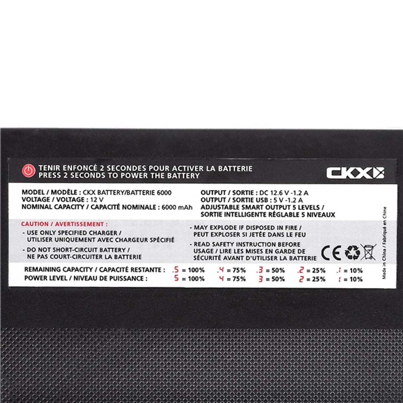 CKX 12V 6000 mAh Li-Ion battery for electric goggles - 500330