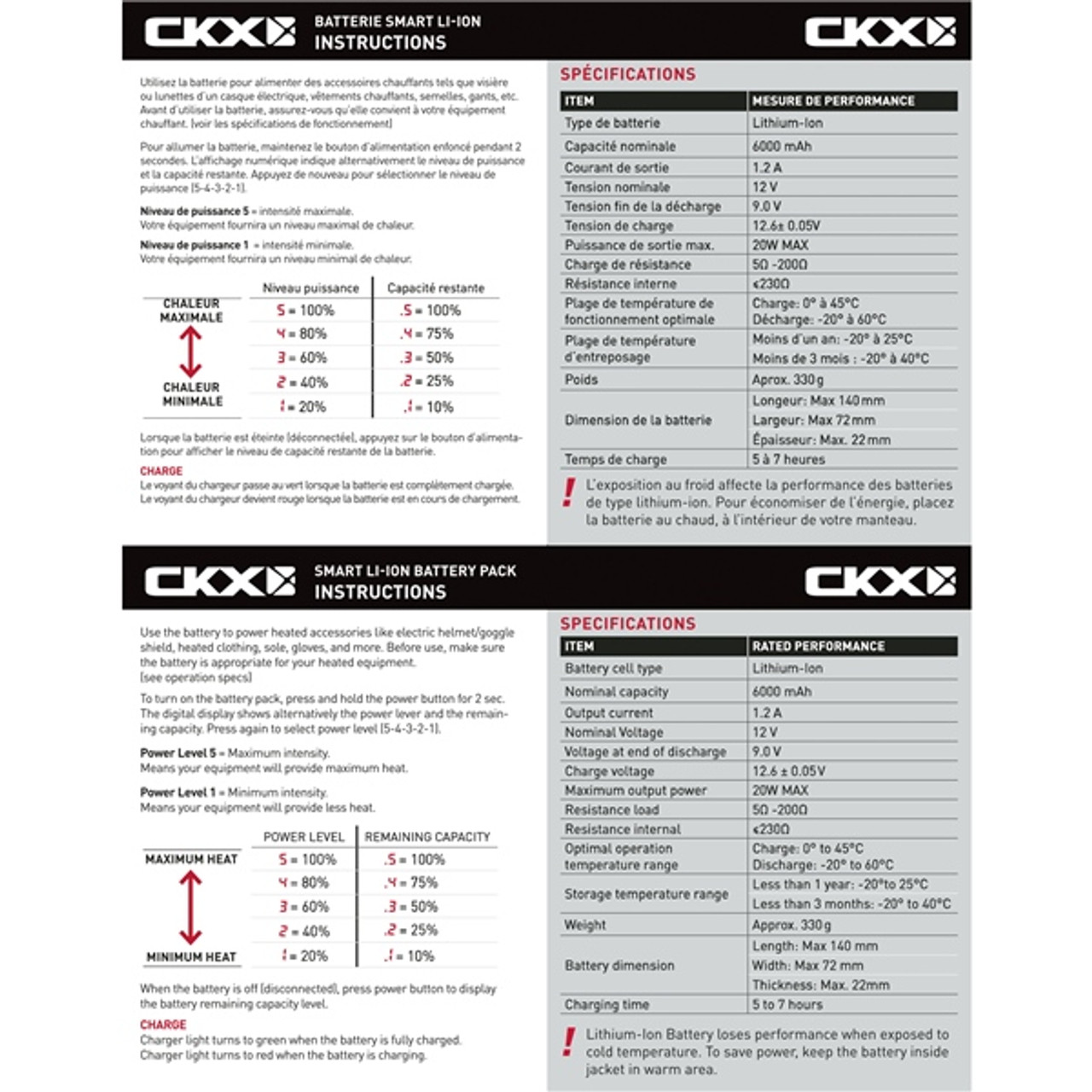 CKX 12V 6000 mAh Li-Ion battery for electric goggles - 500330