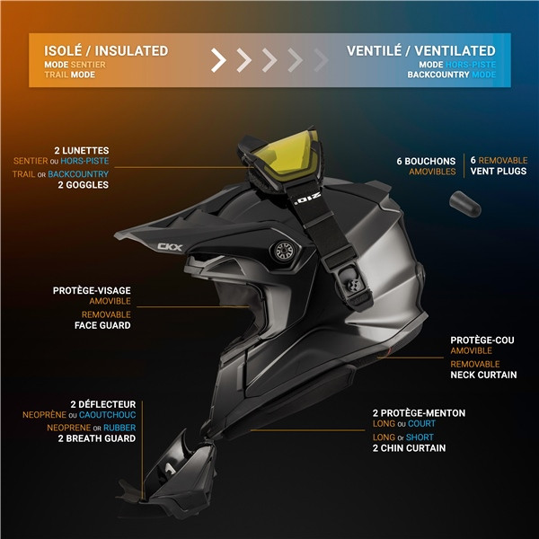 CKX Titan Original Helmet - Trail and Backcountry Solid - 210° Goggle Included - XS - 507231