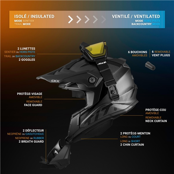 CKX Titan Original Carbon Helmet - Trail and Backcountry Solid - 210° Goggle Included - S - 507252