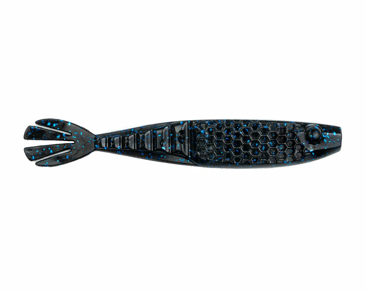 Netbait Baitfuel HexTek Whiptail Shad, 4.5", Black with Blue Flakes, 7 pack