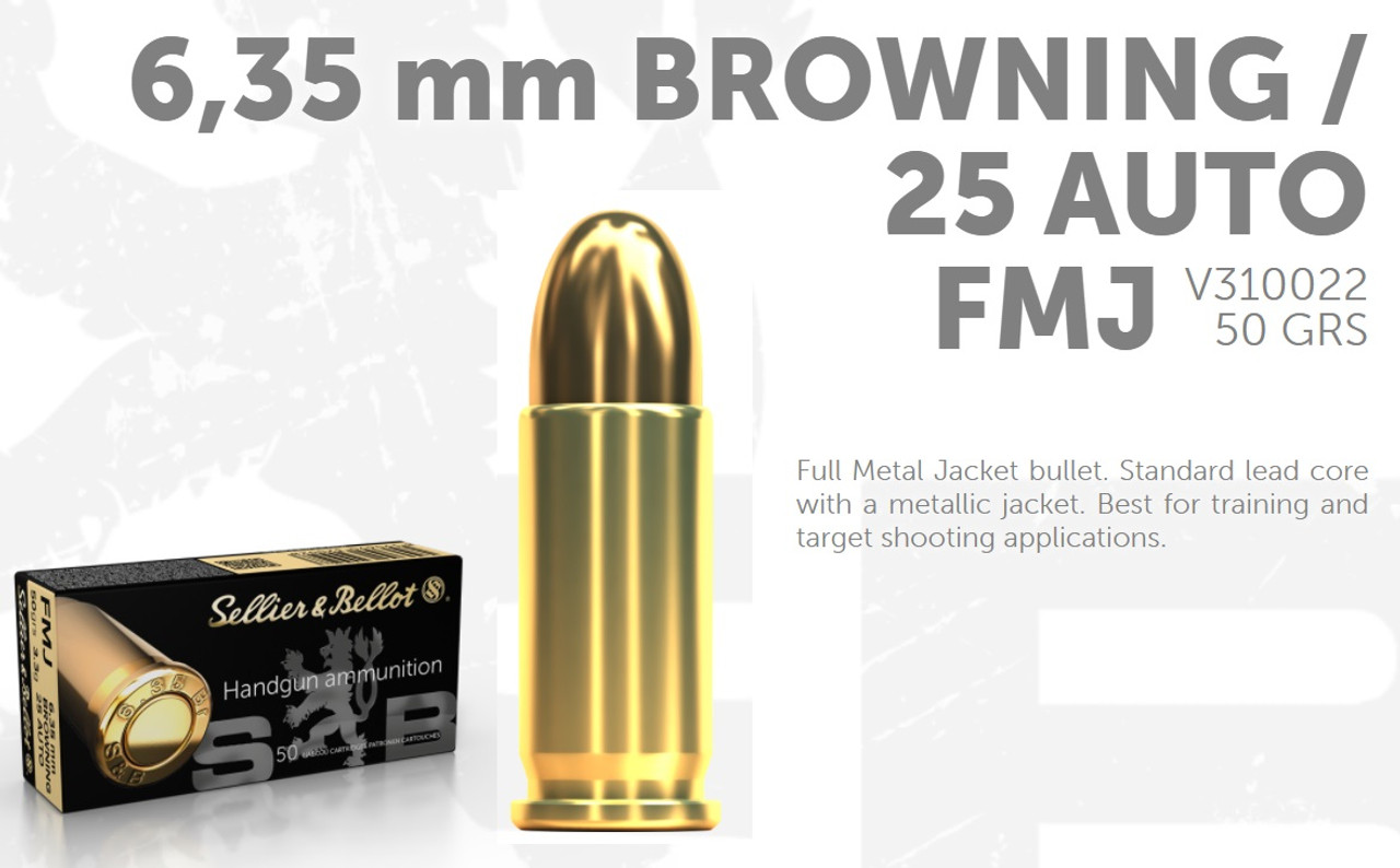 Sellier & Bellot 25 Auto, 50 GR FMJ, 50 Rounds