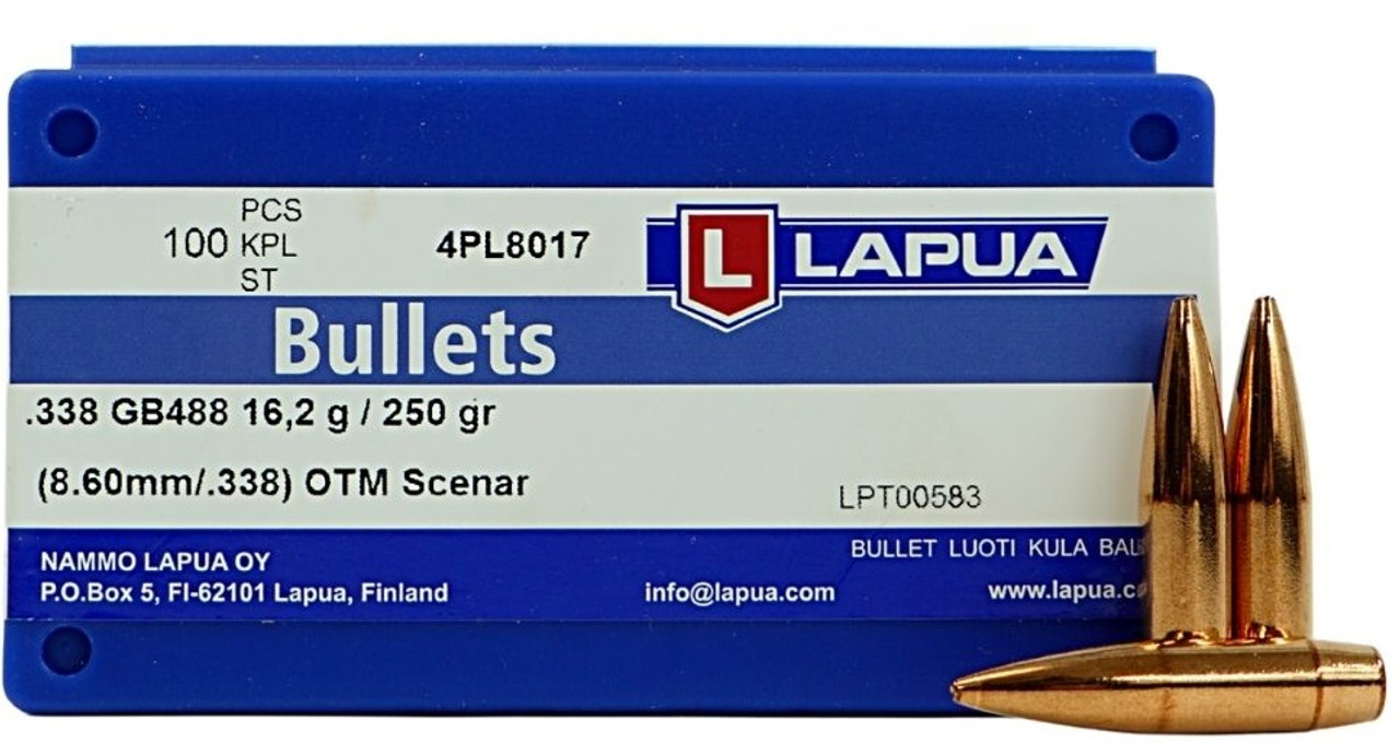 Lapua .338, 250 Gr OTM Scenar Projectiles, 100 Pack