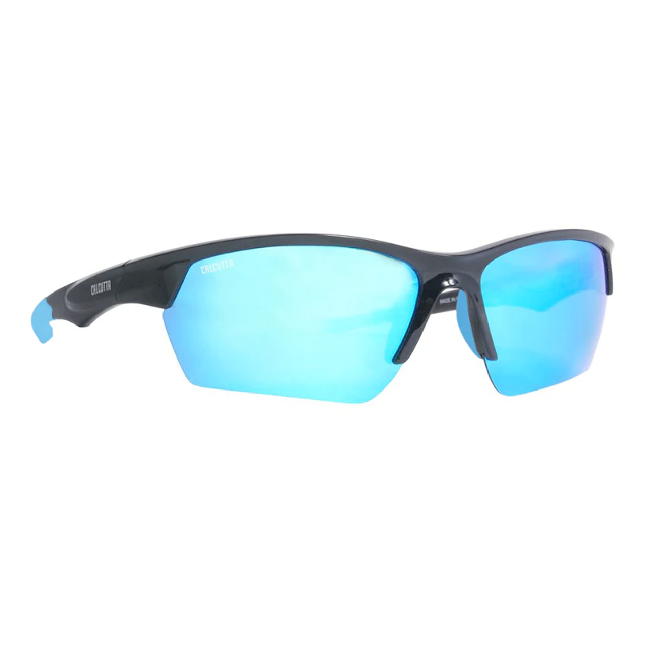 Calcutta First Strike Sunglasses, Shiny Black Frame, Blue Mirror Lens