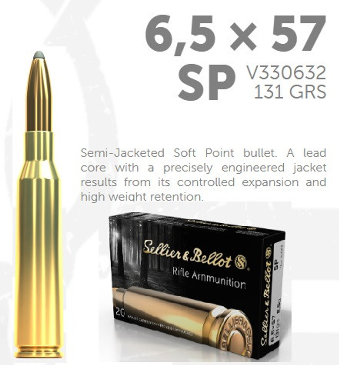 Sellier and Bellot 6.5×57, 131 Gr SP, 20 Rnds