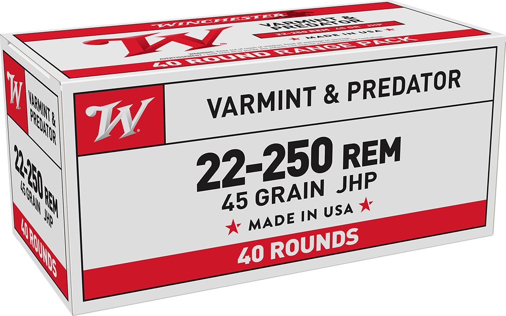 Winchester USA .22-250 Rem, 45 Grain JHP, 40 Round Box