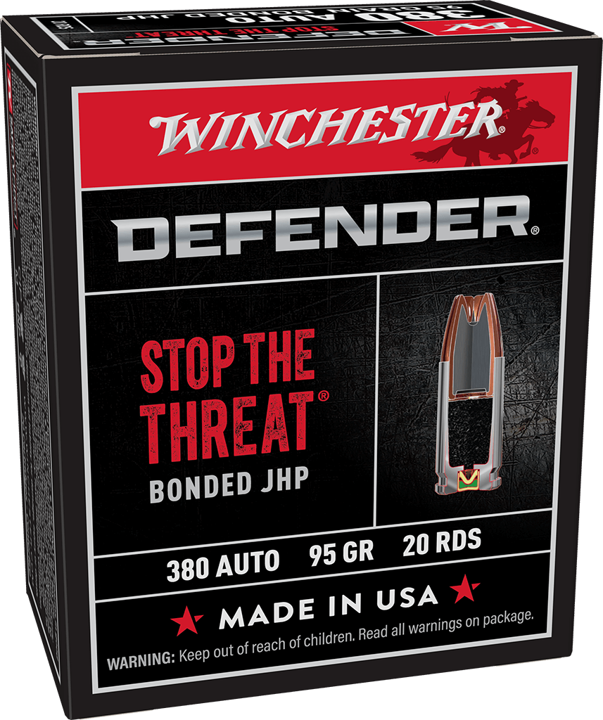 Winchester Defender 380 Automatic, 95 Grain Bonded JHP, 20 Rounds