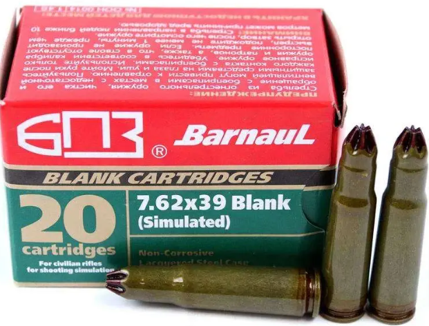 Barnaul 7.62x39 Blank Ammunition, 20 Rounds