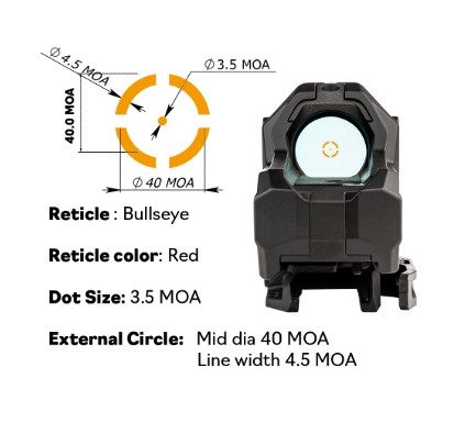 Meprolight M22 Pro Self-Illuminated Reflex Sight with Light Module, 3.5/40 MOA Bullseye Amber Reticle
