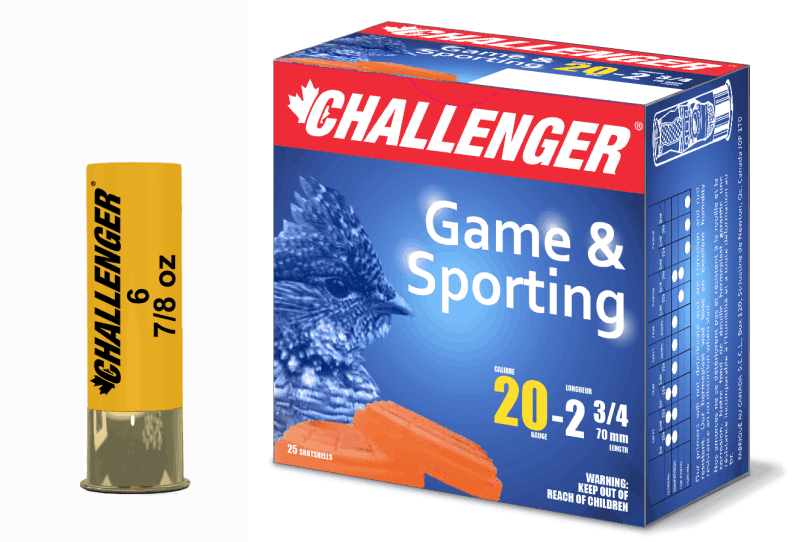 Challenger 20 Ga Game & Sporting Standard Load, 2-3/4", 7/8 oz, #4 Shot, 25 Rounds