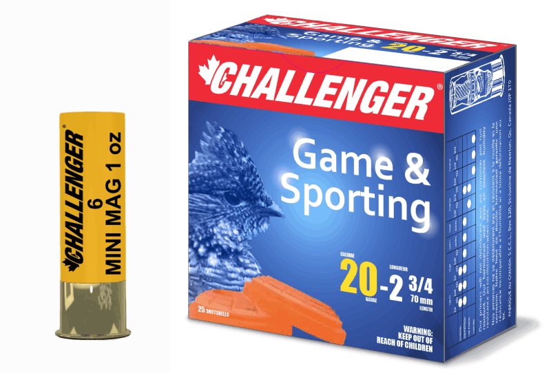 Challenger 20 Ga Mini Mag, 2-3/4", 1 oz, #4 Shot, 25 Rounds