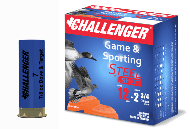 Challenger 12 Ga Dove & Target Steel Shot, 2-3/4", 7/8 oz, #7 Shot, 25 Rounds