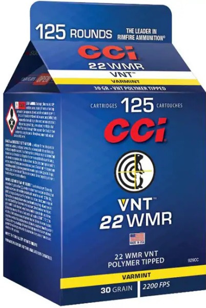 CCI 22 WMR Varmint 30 Gr Polymer Tipped Ammunition, 125 Rounds