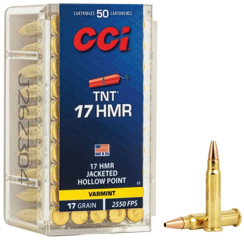 CCI 17 HMR 17 Gr Jacketed Hollow Point Ammunition, 50 Round