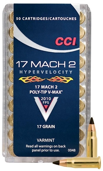 CCI 17 Mach 2, 17 Gr Poly-Tip V-Max Ammunition, 50 Round