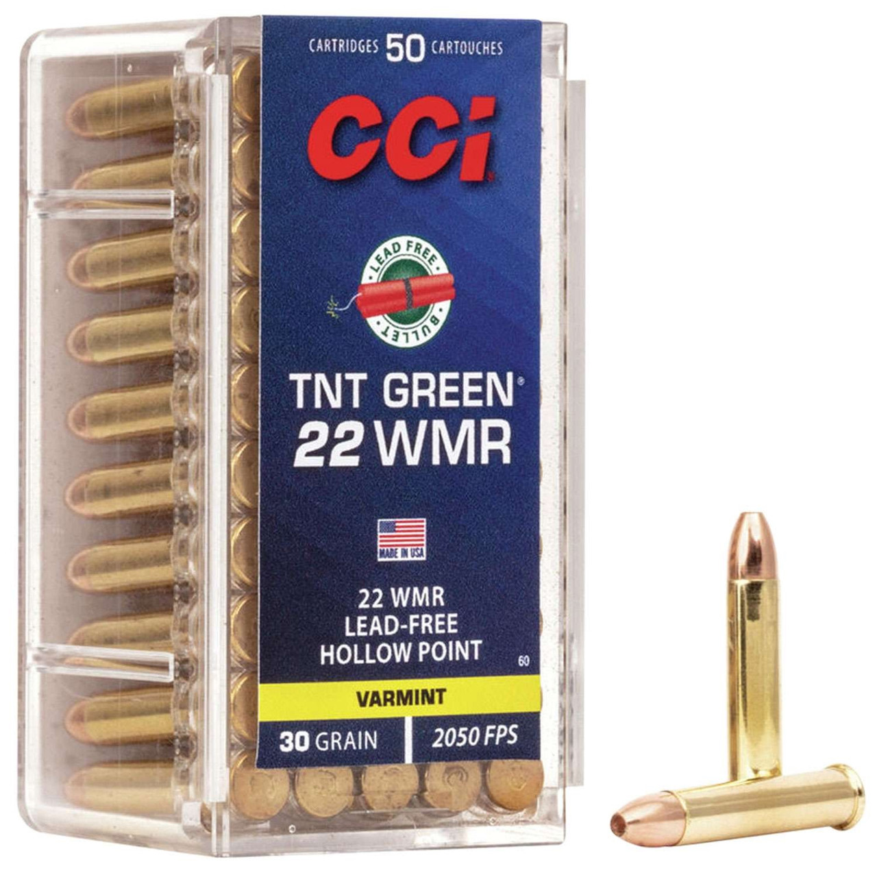 CCI TNT Green 22 WMR 30 Gr HP Ammunition, 50 Rounds